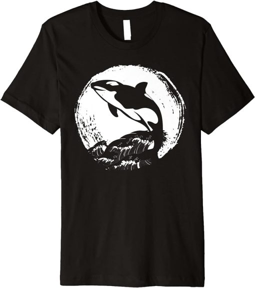 Full Moon Killer Whale Ocean Animal Lover Waves Orca Premium T-Shirt