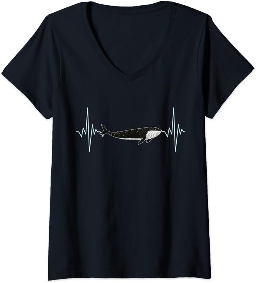 Womens Funny Pun Orca Whale Heartbeat ECG Design V-Neck T-Shirt