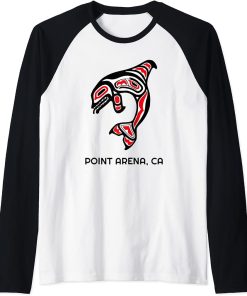 Point Arena, California Native American Orca Killer Whale Raglan Baseball Tee