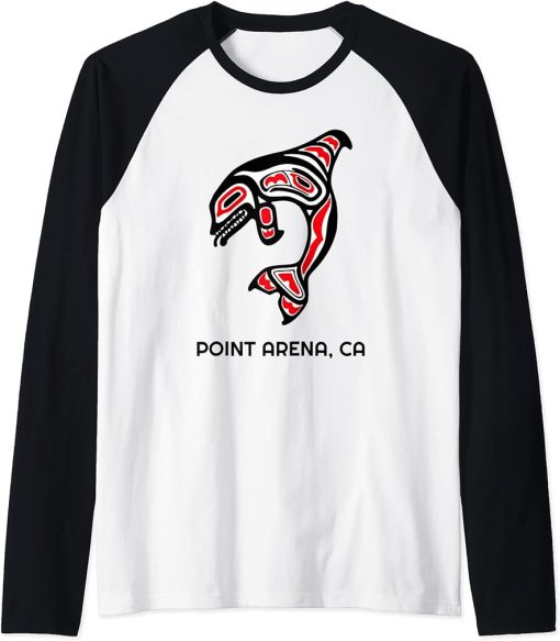 Point Arena, California Native American Orca Killer Whale Raglan Baseball Tee