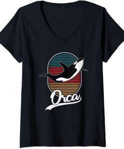 Womens Orca Whales Sharks Ocean Diving Sea Animals V-Neck T-Shirt