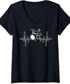 Womens Drum Heartbeat Shirt Orca Music Graphic Tee Plus Size V-Neck T-Shirt