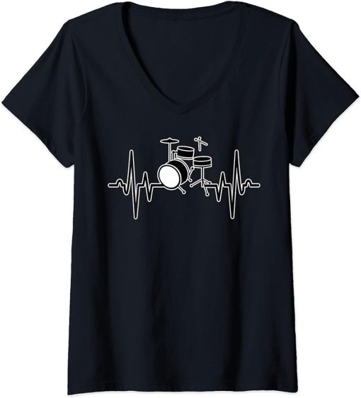 Womens Drum Heartbeat Shirt Orca Music Graphic Tee Plus Size V-Neck T-Shirt