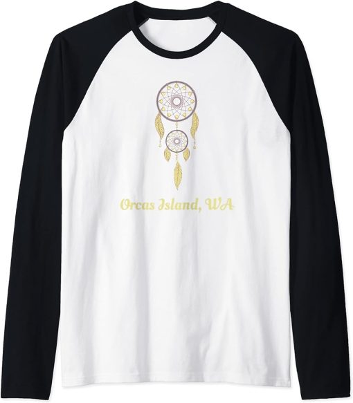 Orcas Island, WA Dreamcatcher Native American Feathers Raglan Baseball Tee