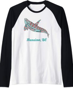 Nanaimo British Columbia Upward Orca Killer Whale Native Raglan Baseball Tee