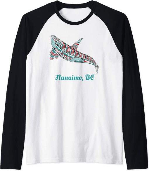 Nanaimo British Columbia Upward Orca Killer Whale Native Raglan Baseball Tee