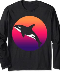 Orca Killer Whale Retro Vintage Graphic Design Long Sleeve T-Shirt