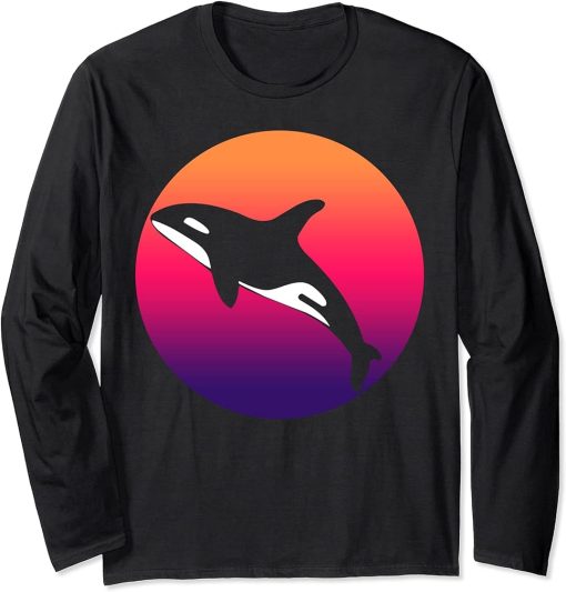 Orca Killer Whale Retro Vintage Graphic Design Long Sleeve T-Shirt