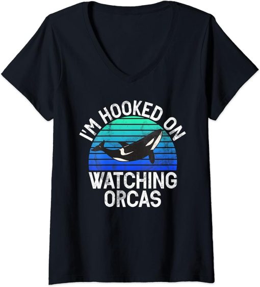 Womens Whales Watch Dolphin Pottwhal Funny Saying Orca Whale V-Neck T-Shirt