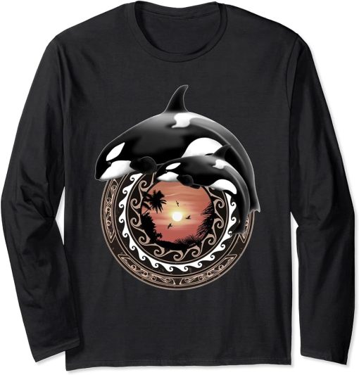 Cute Orca Whales Samoa Polynesia Style Orcas Long Sleeve T-Shirt